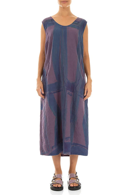 Weiches V-Ausschnitt Leinenkleid mit Amethyst-Pinselstrich
