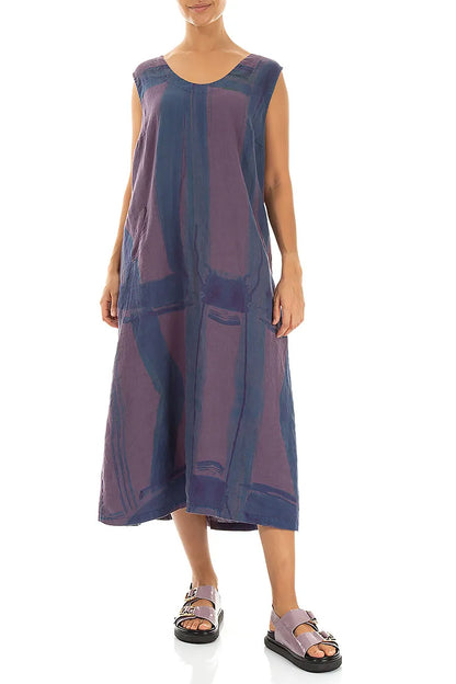 Weiches V-Ausschnitt Leinenkleid mit Amethyst-Pinselstrich