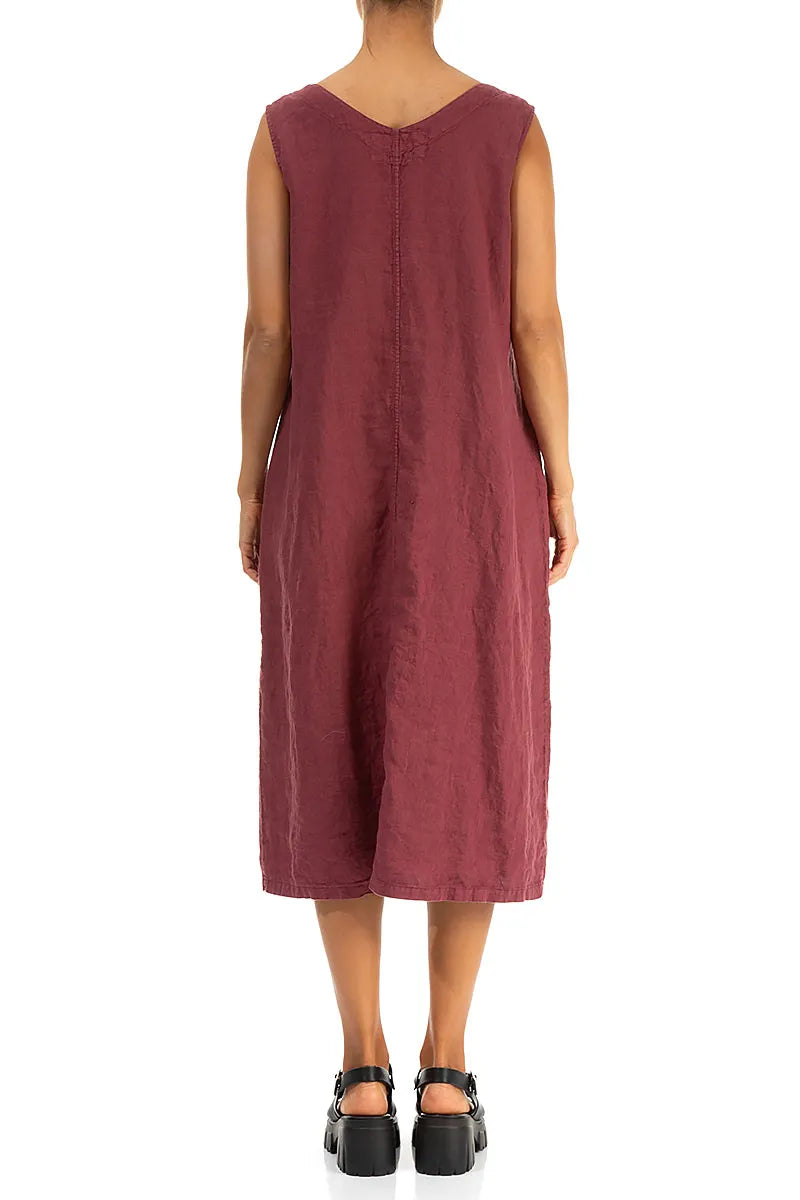 Soft V-Neck Antique Ruby Linen Dress 2