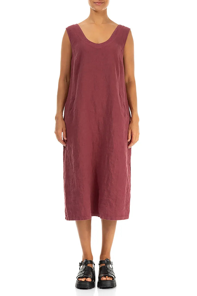 Soft V-Neck Antique Ruby Linen Dress 1