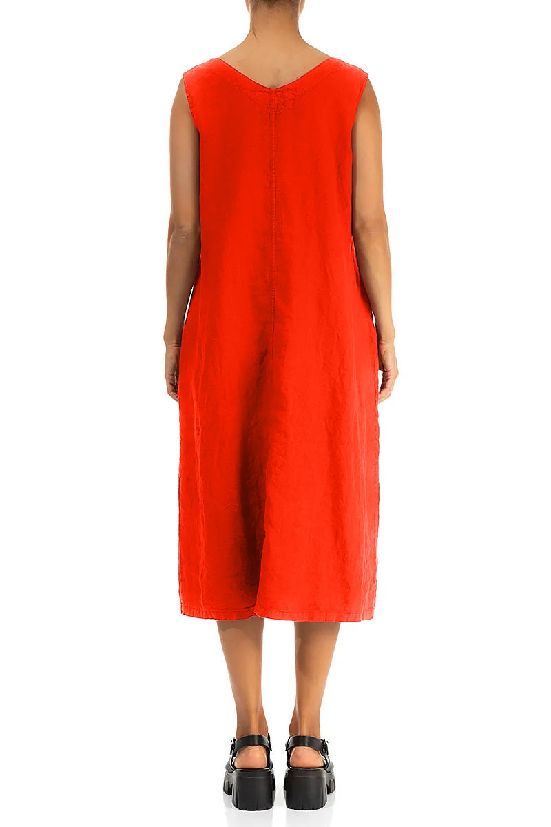 Robe en lin douce couleur orange flammé à col en V