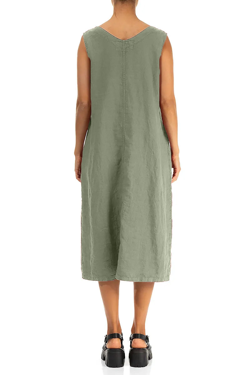 Soft V-Neck Sage Linen Dress 2