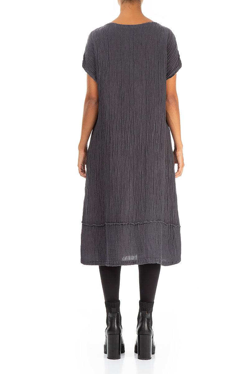Soft V-Neck Steel Crinkled Silk Dress