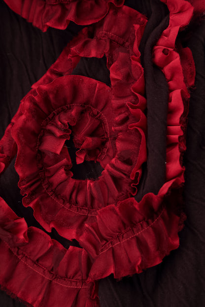 Spiral Detail Cherry Red Wavy Cotton Blouse