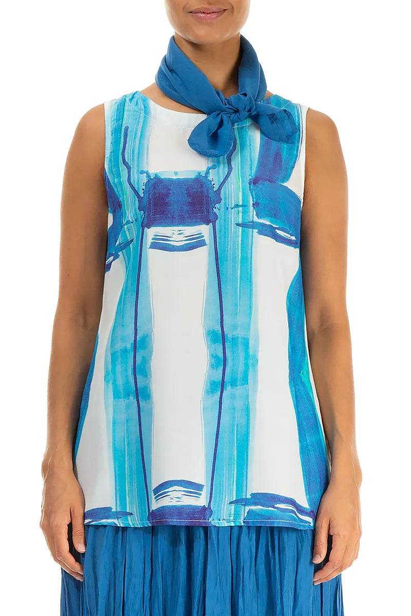 Foulard carré en coton et soie bleu cobalt