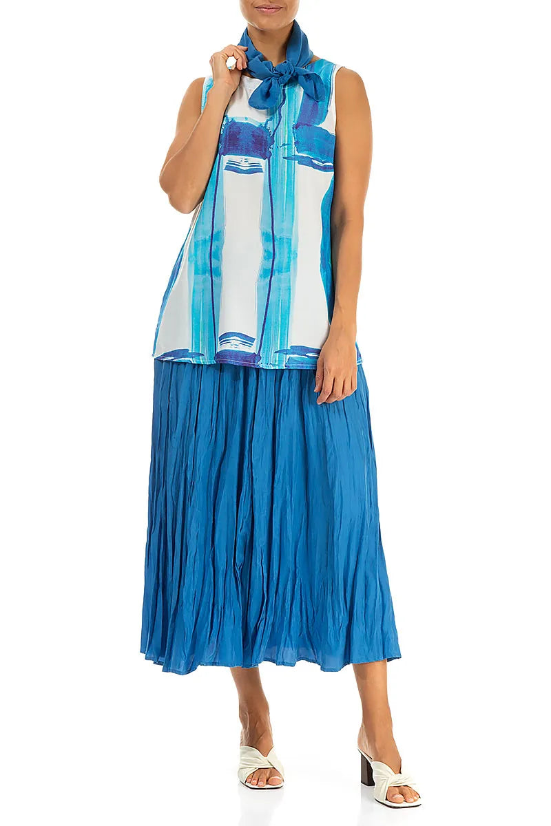 Foulard carré en coton et soie bleu cobalt