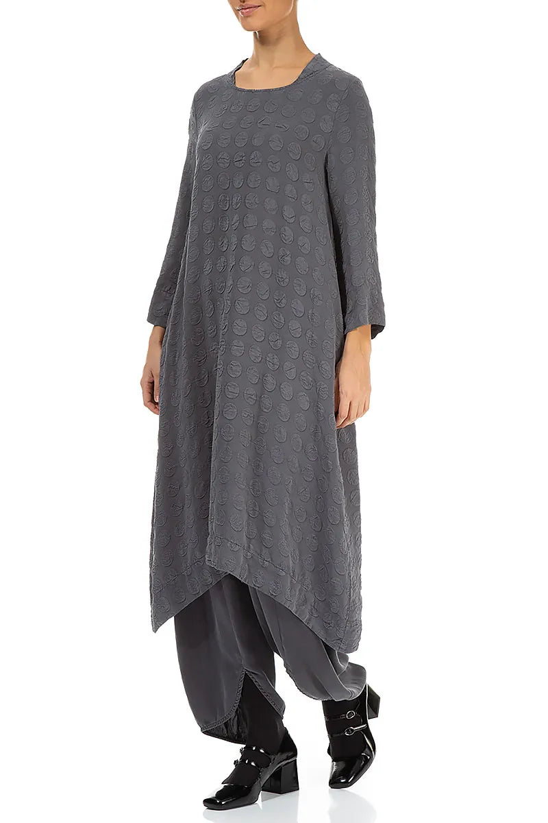 Square Neck Grey Silver Bubble Silk Dress 4