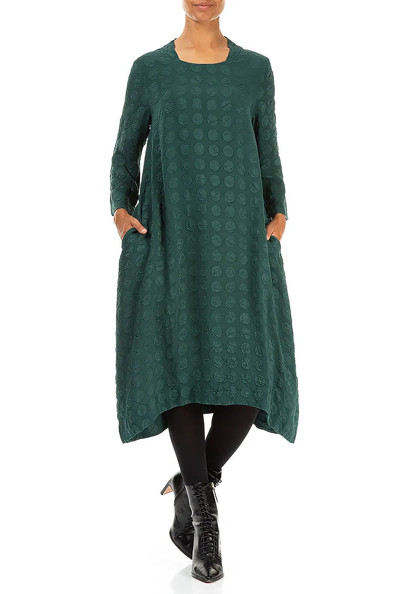 Square Neck Peacock Bubble Silk Dress 4