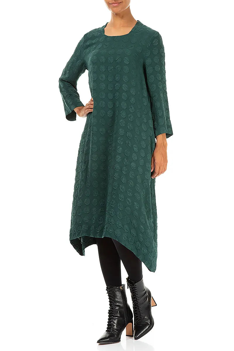 Square Neck Peacock Bubble Silk Dress 3