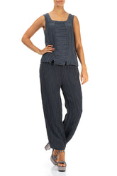 Square Neck Crinkled Graphite Silk Linen Blouse 4