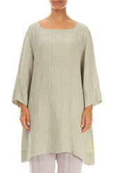 Square Neck Crinkled Laurel Green Silk Tunic 1