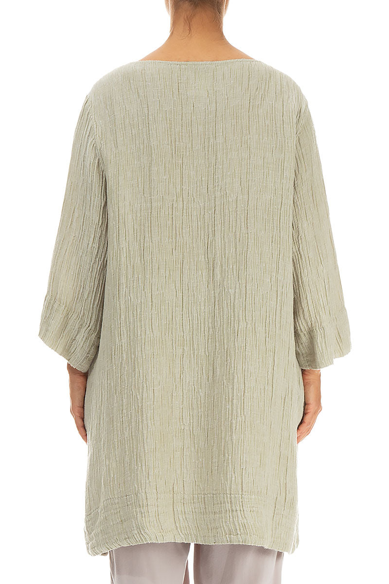 Square Neck Crinkled Laurel Green Silk Tunic 2