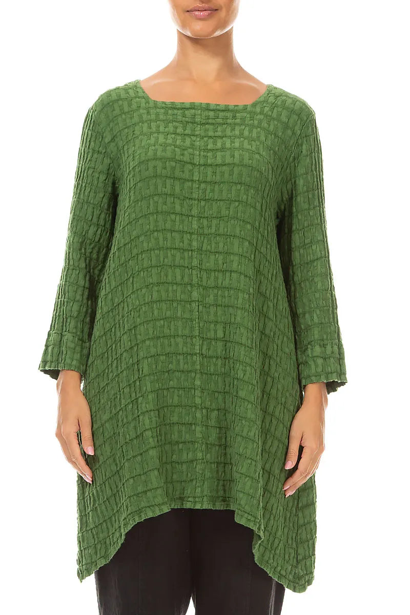 Square Neck Shamrock Green Textured Linen Tunic