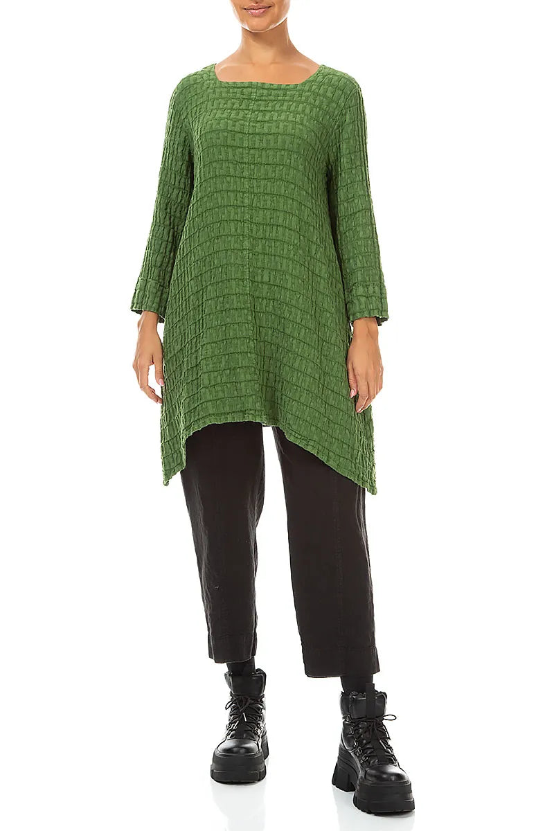 Square Neck Shamrock Green Textured Linen Tunic