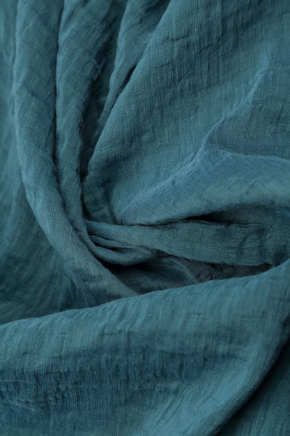 Square Neck Textured Deep Turquoise Silk Dress