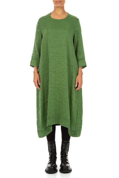Square Neck Textured Shamrock Green Silk Dress