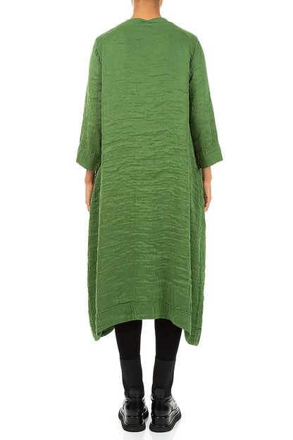 Square Neck Textured Shamrock Green Silk Dress