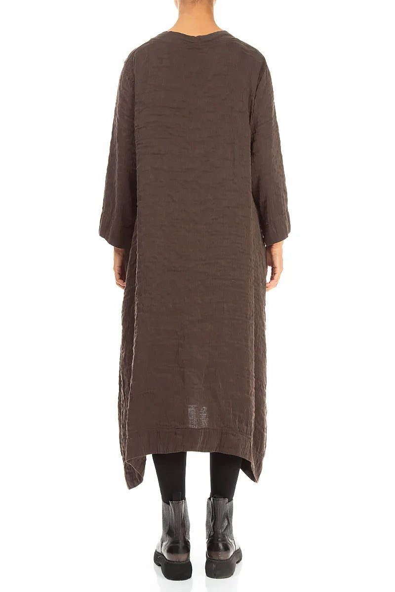 Square Neck Textured Truffle Brown Silk Dress