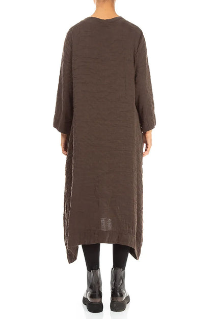 Square Neck Textured Truffle Brown Silk Dress