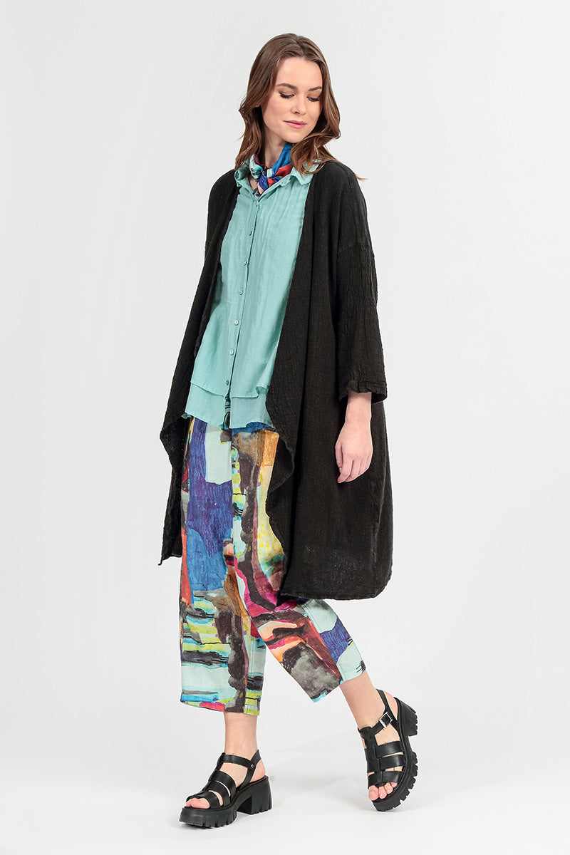 Straight Abstract Linen Trousers 7