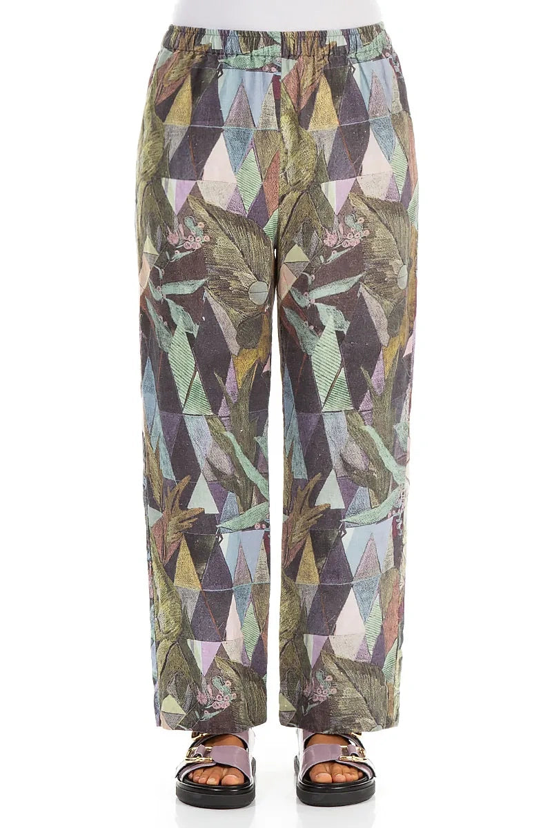 Straight Art Mosaic Linen Trousers 1