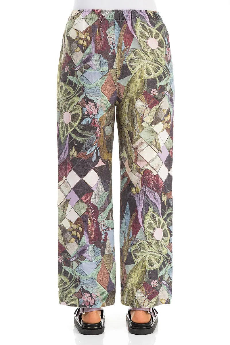 Straight Art Mosaic Linen Trousers 2