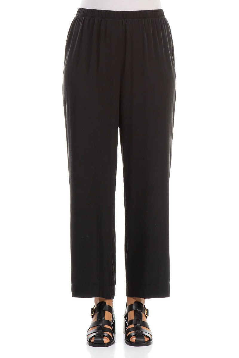 Straight Black Silk Trousers 1