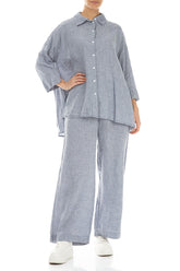 Straight Blue Stripe Linen Trousers 4