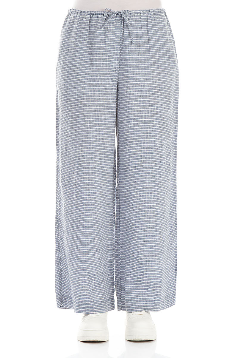 Straight Blue Stripe Linen Trousers 1