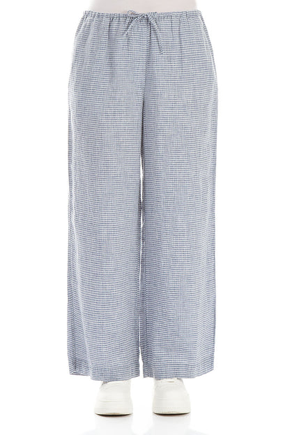 Straight Blue Stripe Linen Trousers 1