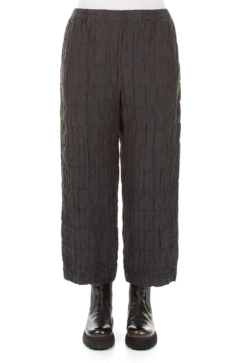 Straight Charcoal Pleated Silk Linen Trousers