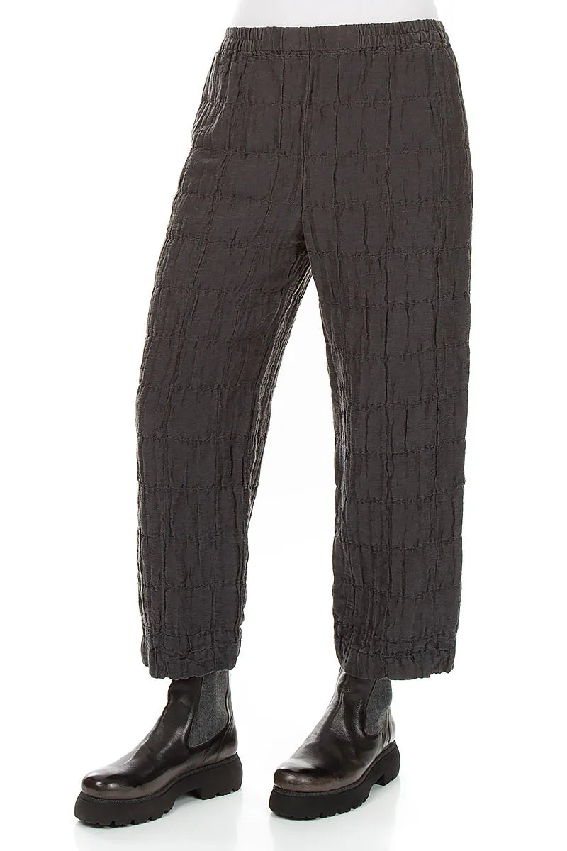 Straight Charcoal Pleated Silk Linen Trousers