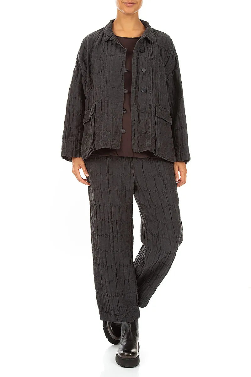 Straight Charcoal Pleated Silk Linen Trousers 4