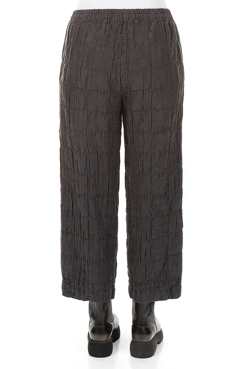 Straight Charcoal Pleated Silk Linen Trousers