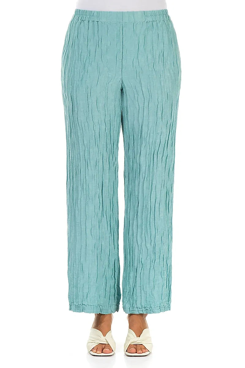 Straight Crinkled Mint Silk Linen Trousers 1
