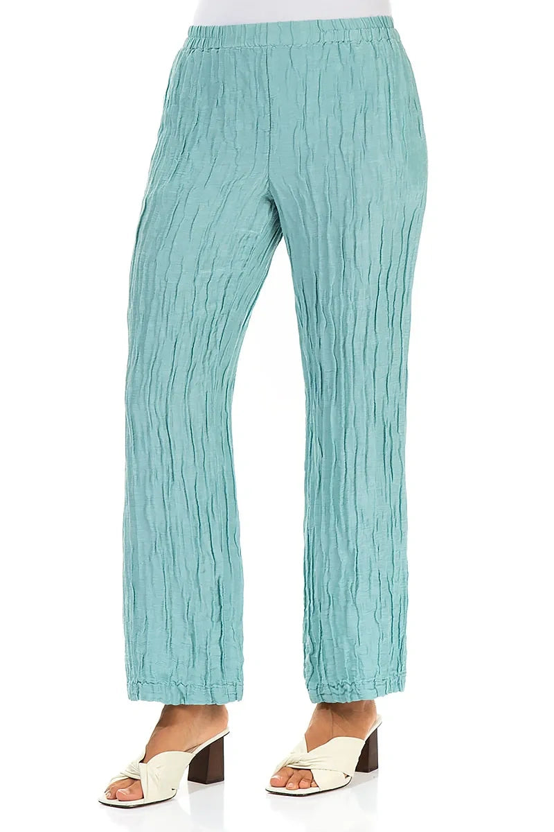 Straight Crinkled Mint Silk Linen Trousers 3