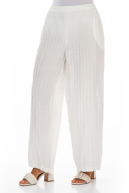 Straight Crinkled Off White Trousers 3