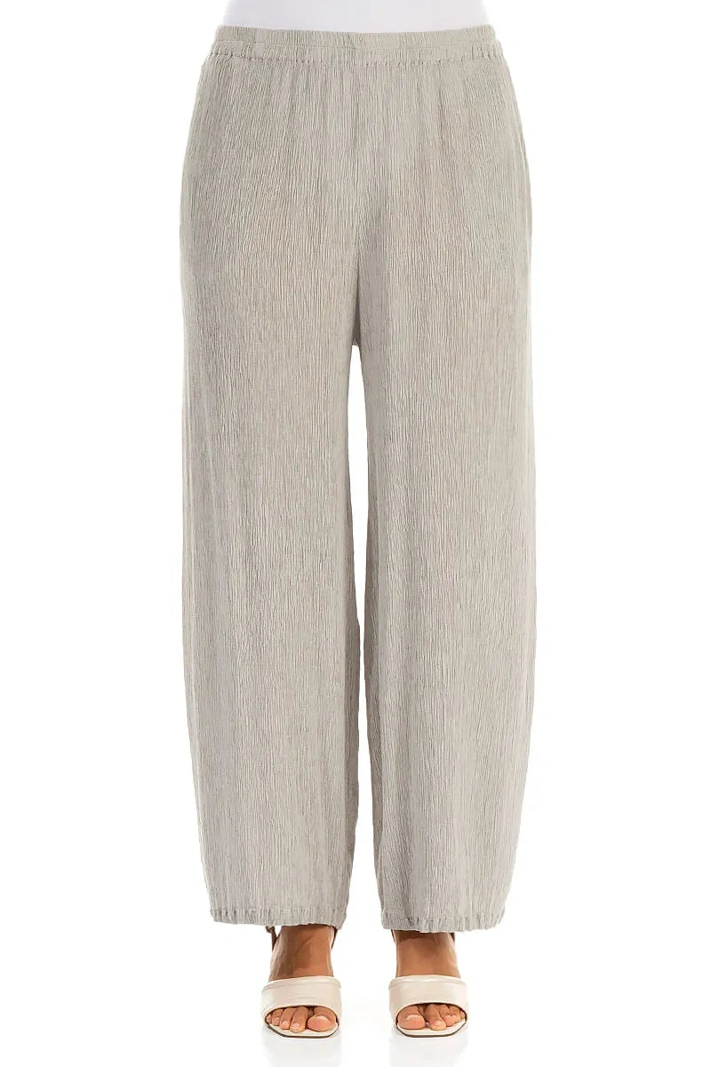 Straight Cropped Beige Silk Viscose Trousers 1