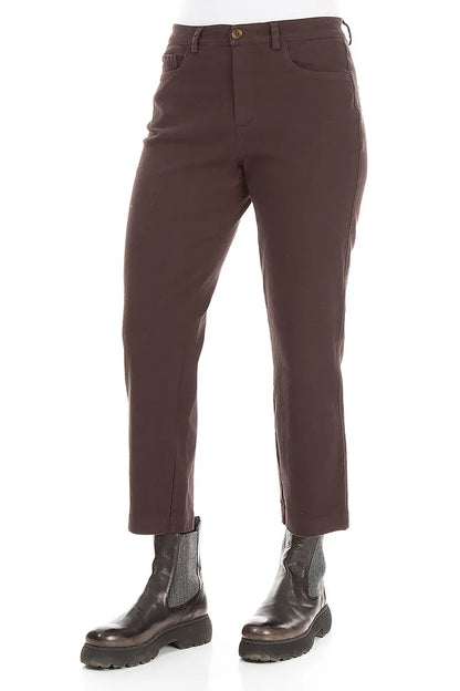 Straight Cropped Truffle Brown Cotton Trousers