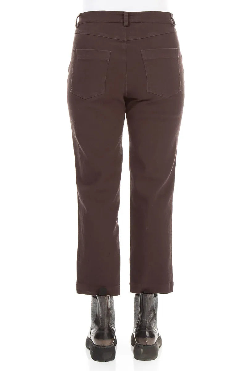 Straight Cropped Truffle Brown Cotton Trousers