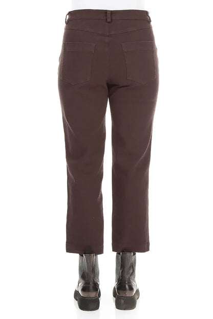 Straight Cropped Truffle Brown Cotton Trousers