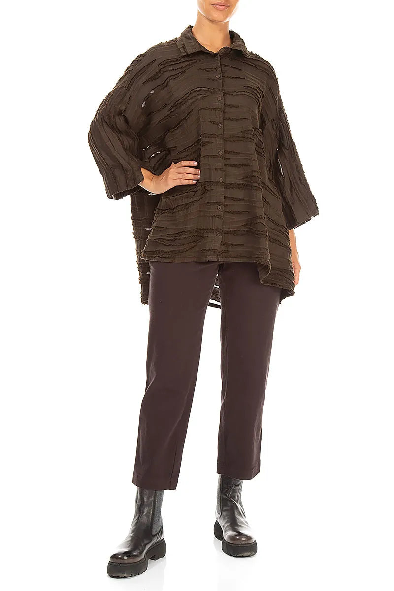Straight Cropped Truffle Brown Cotton Trousers