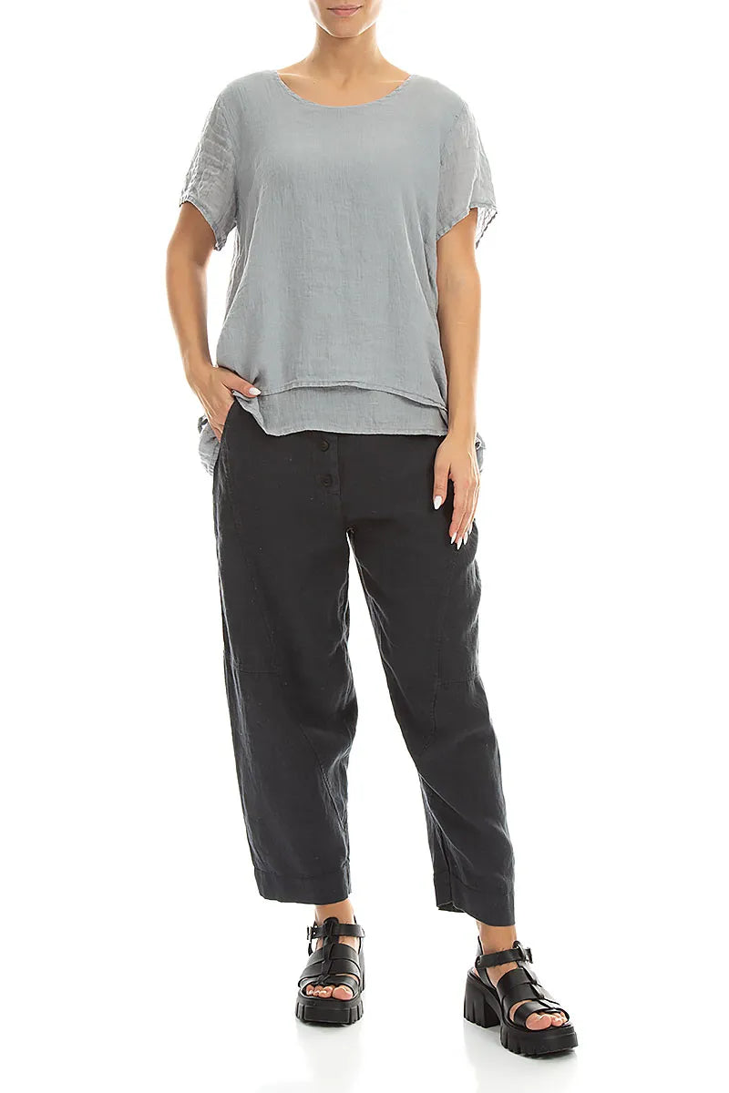 Straight Graphite Linen Trousers 4