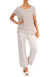 Straight Greige Silk Trousers 4