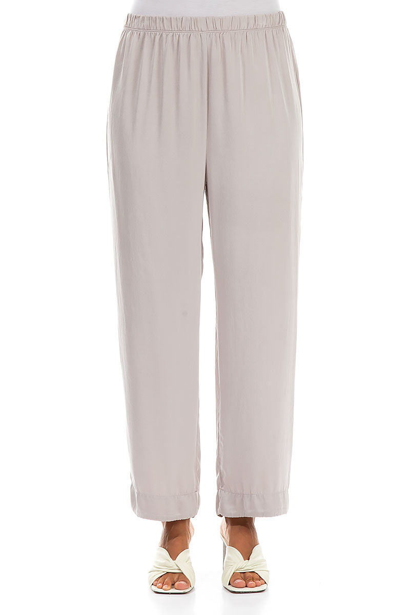 Straight Greige Silk Trousers 1