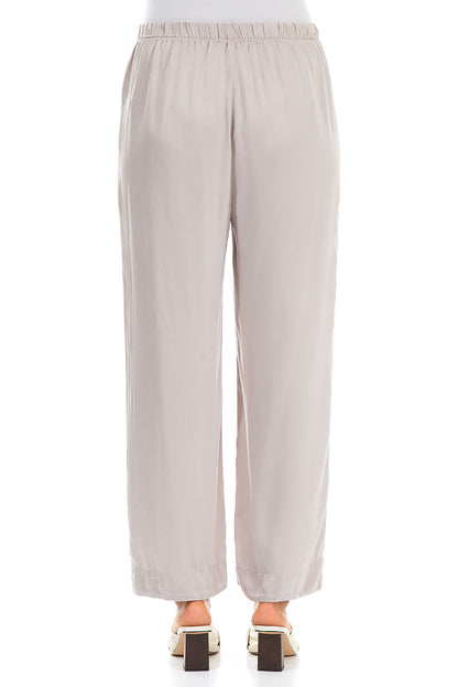 Straight Greige Silk Trousers 2