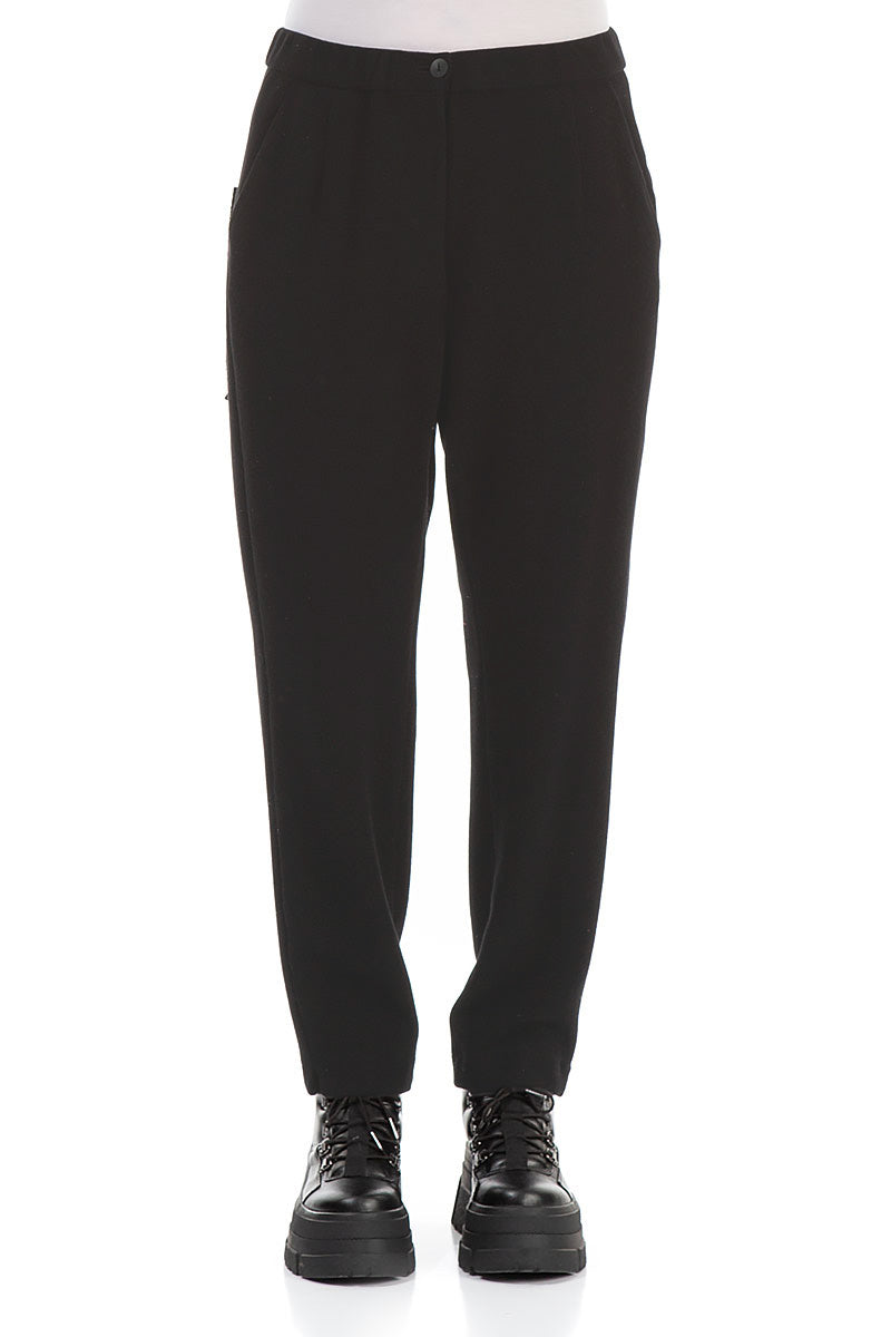 Straight Leg Black Cotton Jersey Trousers 1