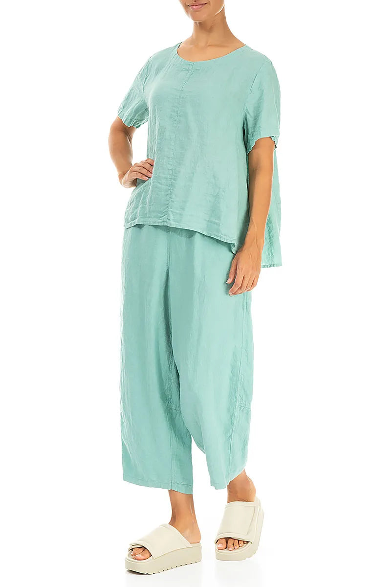 Straight Mint Linen Trousers 4