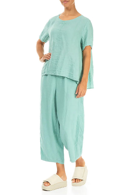 Straight Mint Linen Trousers 4