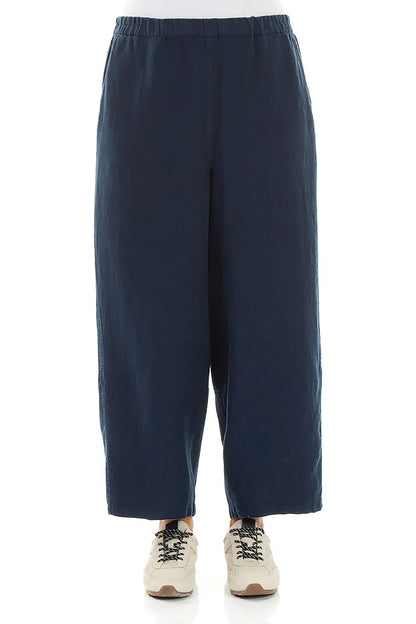 Rechte Marineblauwe Linnen Broek